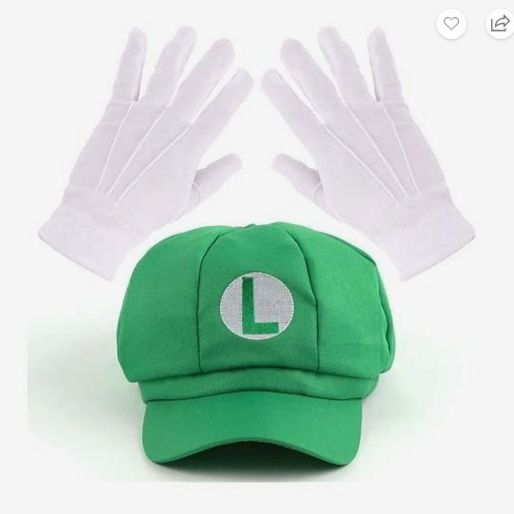 Landisun Luigi Cosplay Accessory Kit Hat & Gloves Green Regular Pack 1